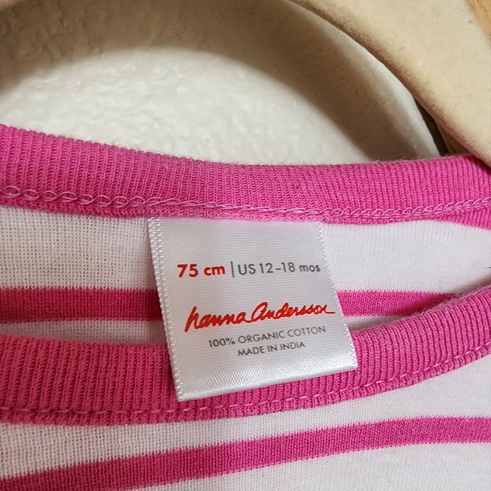 Hanna Andersson Striped Dress Girls 12-18 Months Pink Long Sleeve Pockets